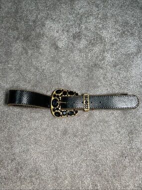 Vintage The Icing Black and Gold Rhinestone Belt size medium